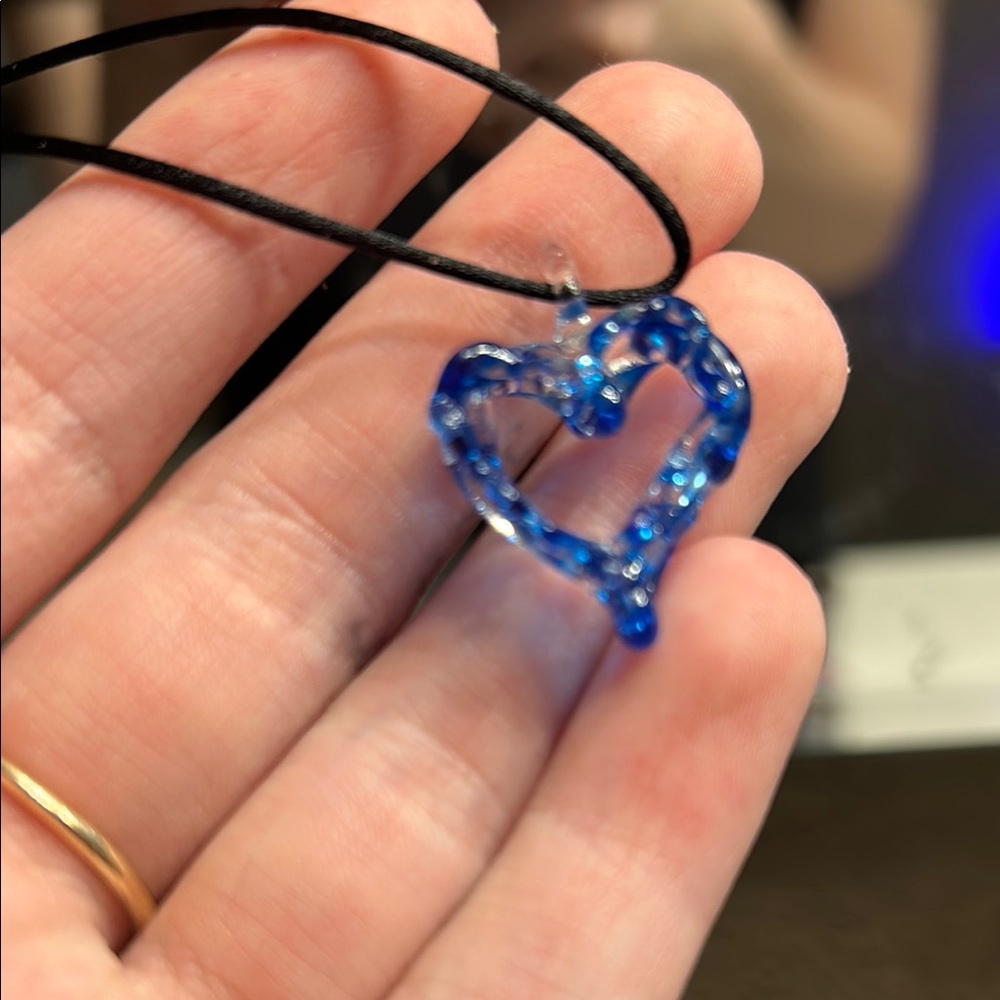 Blue Heart Glass Pendant Necklace